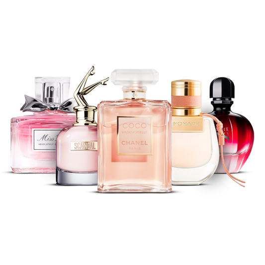 Set de 5 parfumuri – Miss Dior Absolutely Blooming, Scandal, Coco Mademoiselle, Nomade și Black XS [100 ml fiecare]