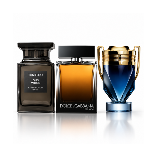 Set de 3 parfumuri |Oud Wood Tom Ford Eau de Parfum – 100 ml  | The One for Men Dolce & Gabbana Eau de Parfum – 150 ml  | Invictus Rabanne Eau de Toilette – 200 ml