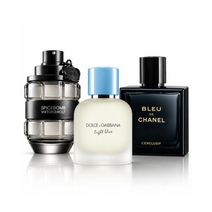 Set de 3 parfumuri |Spicebomb Viktor&Rolf Eau de Toilette – 100 ml | Light Blue Pour Homme Dolce&Gabbana Eau de Toilette – 100 ml | Bleu de Chanel L'Exclusif – 100 ml