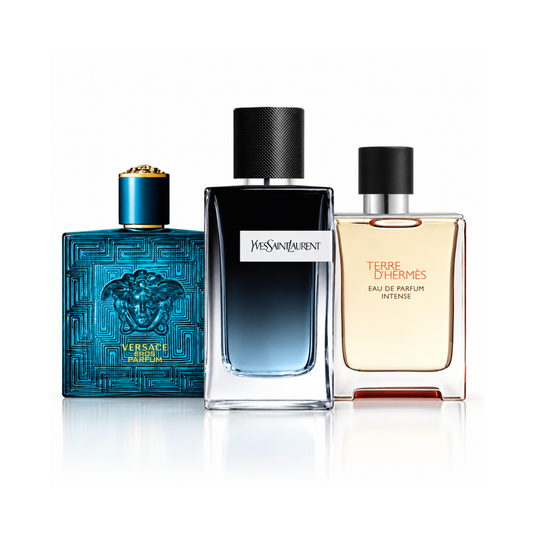Set de 3 parfumuri | Versace Eros Eau de Toilette – 200 ml | YSL Y Eau de Parfum – 200 ml | Terre d'Hermès Eau de Parfum Intense – 175 ml