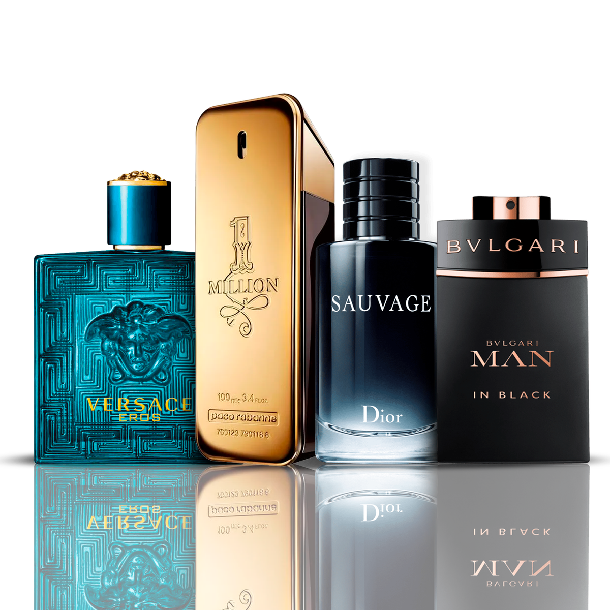 Set de 4 parfumuri | Eros Versace + One Million Paco Rabanne + Bvlgari Man in Black + Sauvage Dior 100 ml
